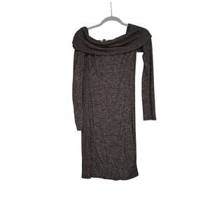 Express Off-Shoulder Knit Dress XS Black/Grey Long Sleeve Stretchy & Stylish Chi
